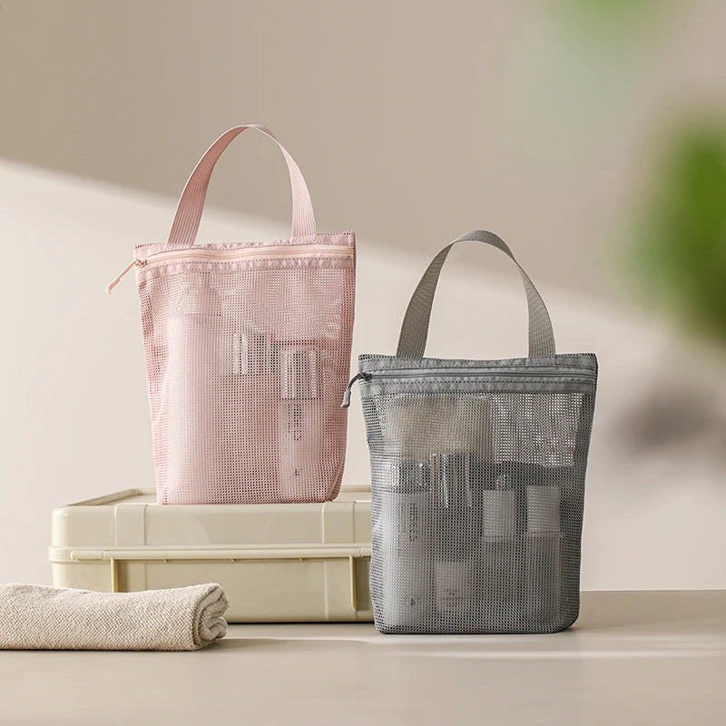 23x26cm Portable Toiletry Bag with Handy Handle Large Capacity Mesh Toiletry Storage Bag Makeup Bag for Business Trips Travel