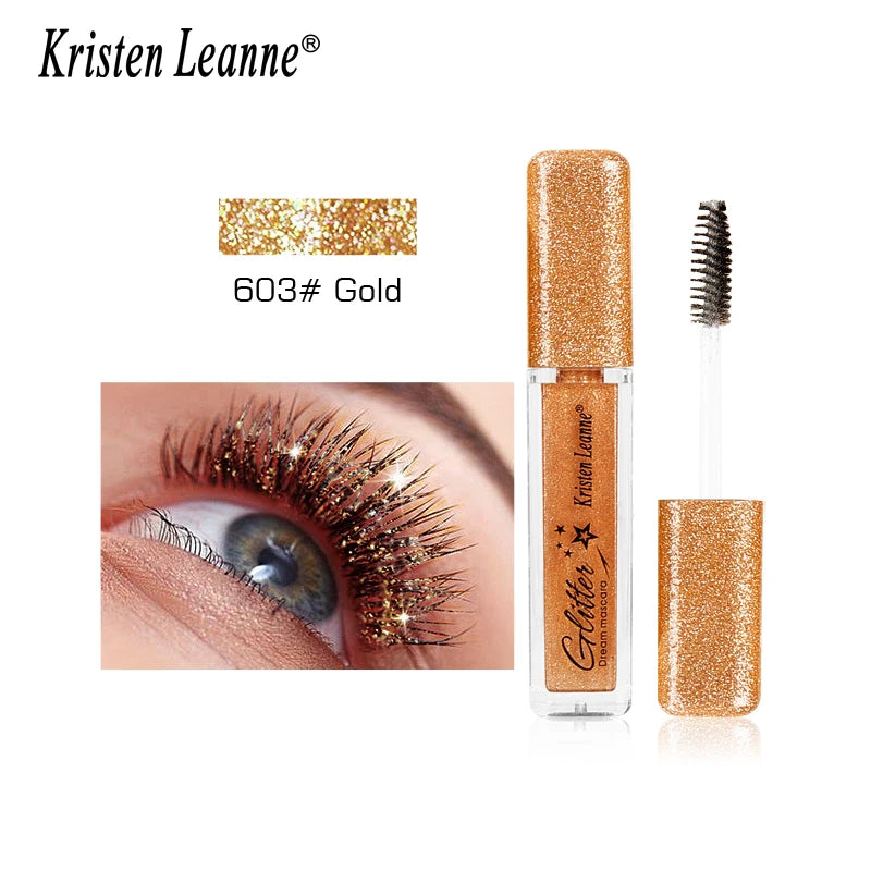 Rose Gold Sequin Glitter Mascara Shiny Eyelashes Quick Dry Waterproof Curling Thick Diamond Colored Mascara Shimmer Eye Makeup