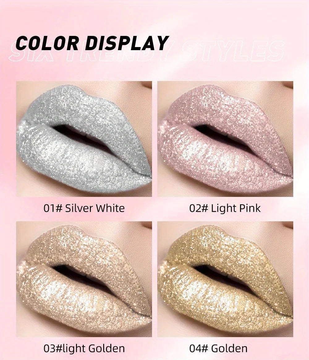 Metallic Glitter Liquid Lipstick Makeup Waterproof Lip Gloss Long-lasting Shimmer Metal Diamond Lip Glaze Tint Charming