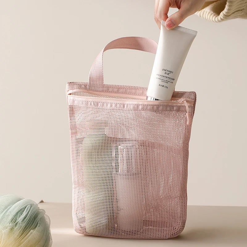 23x26cm Portable Toiletry Bag with Handy Handle Large Capacity Mesh Toiletry Storage Bag Makeup Bag for Business Trips Travel