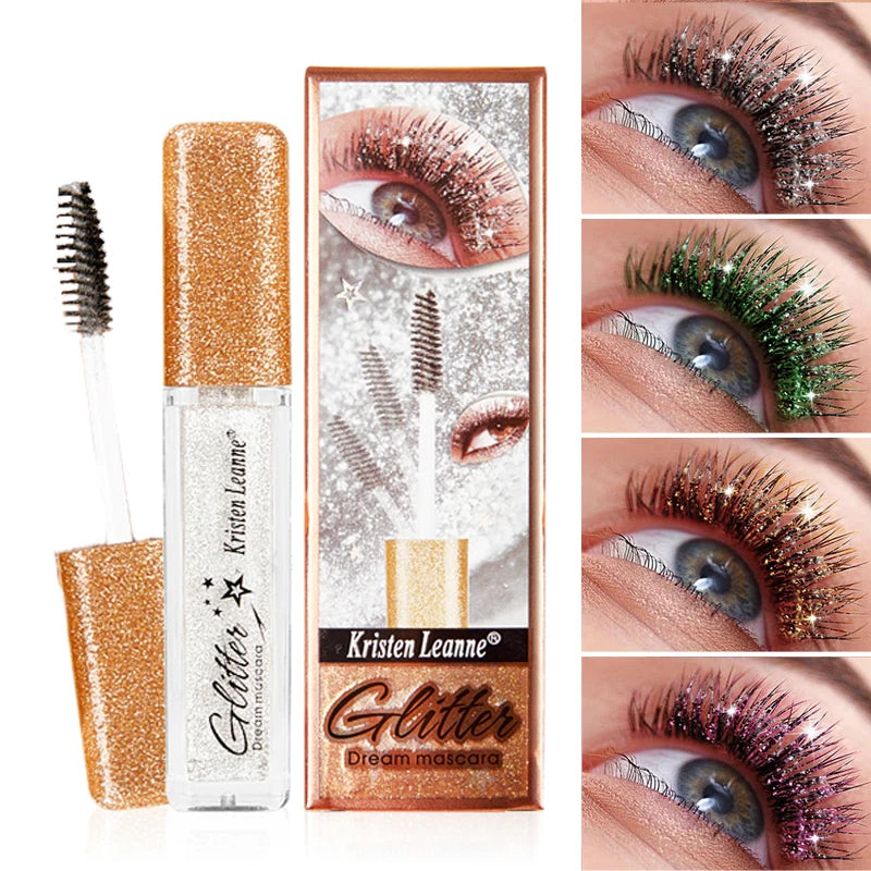 Rose Gold Sequin Glitter Mascara Shiny Eyelashes Quick Dry Waterproof Curling Thick Diamond Colored Mascara Shimmer Eye Makeup