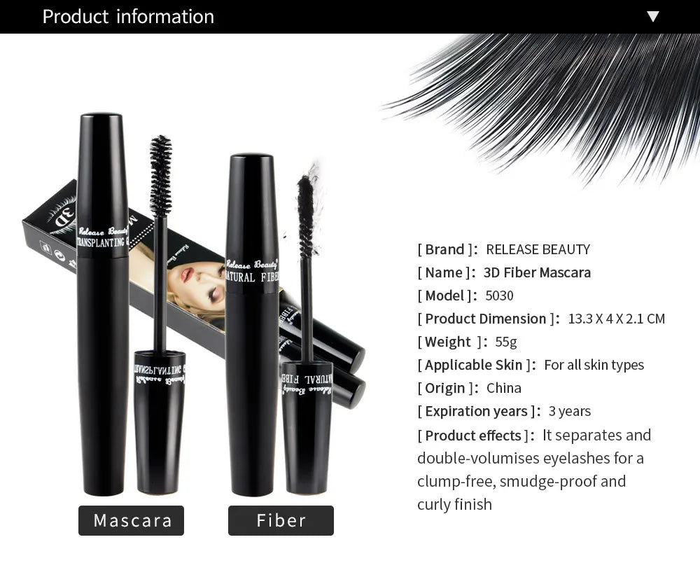 3D Lash Volumizing Mascara 2-Piece Set, Lengthening & Curling Effect, Waterproof Smudge-Proof for Dramatic Long Lashes, Black