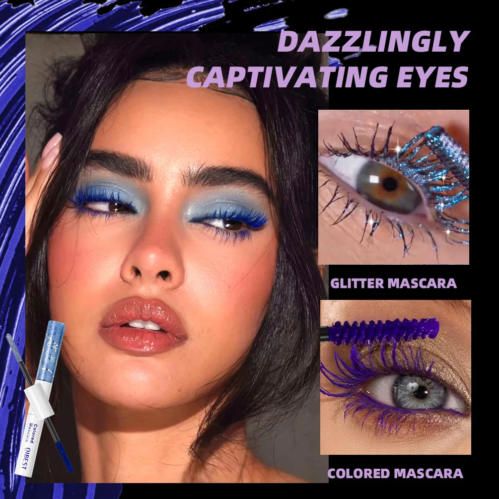 QIBEST Double Ended Diamond Glitter Mascara Lasting Colored Mascara Eyelashes Pink Blue Green Red Voluminous Mascara Rimel
