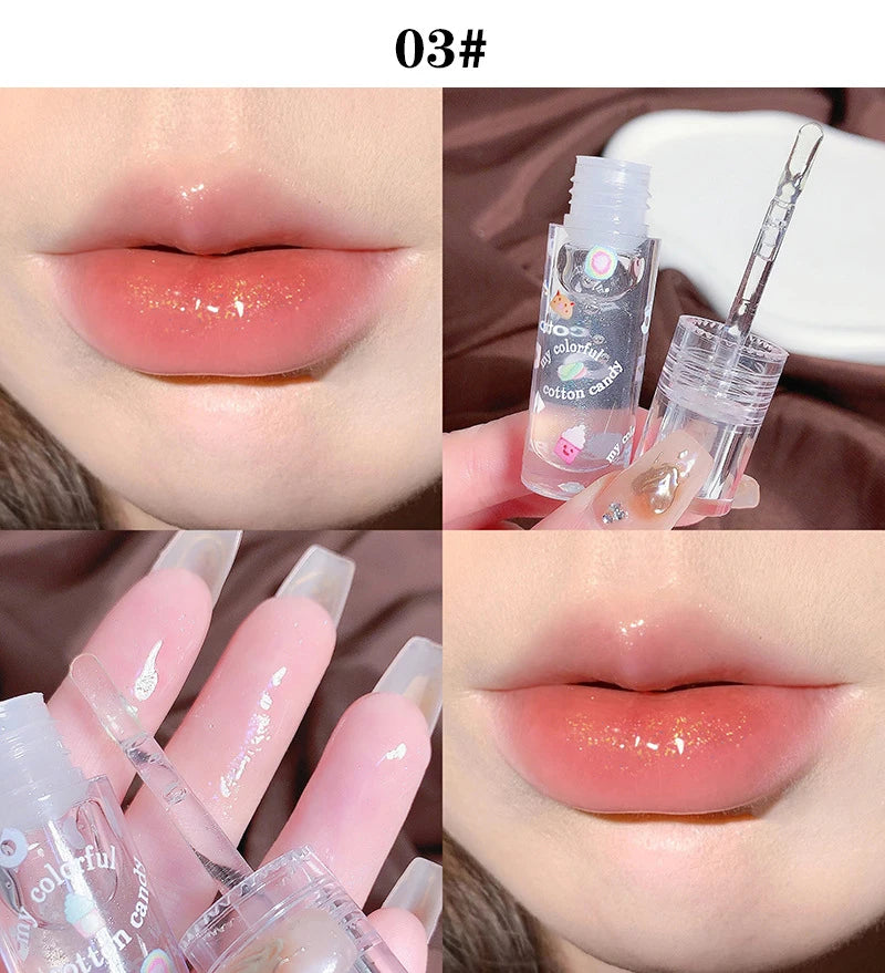 3Pcs/box Transparent Glitter Lip Gloss Set Clear Water Light Lip Glaze Moisturizer Color Changing Lip Oil Jelly Mirror Lipsticks