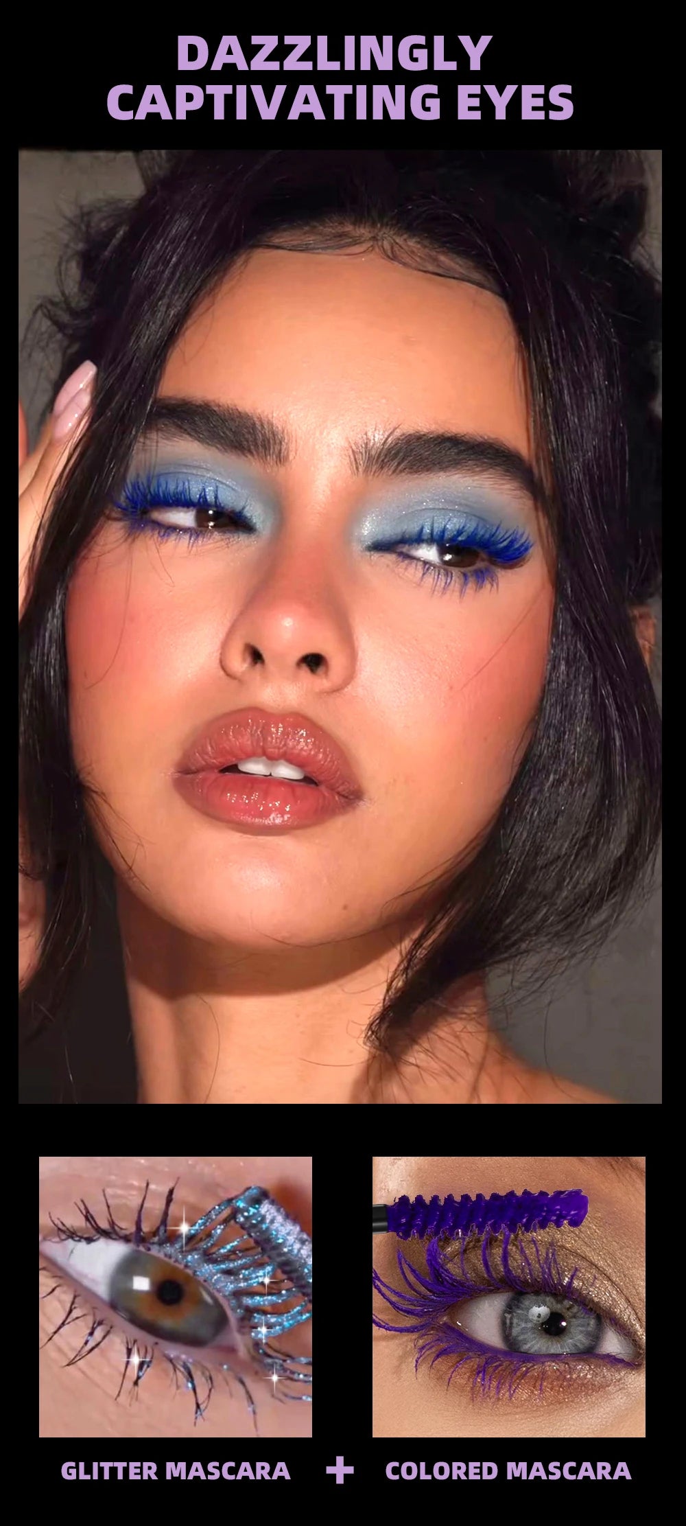QIBEST Double Ended Diamond Glitter Mascara Lasting Colored Mascara Eyelashes Pink Blue Green Red Voluminous Mascara Rimel