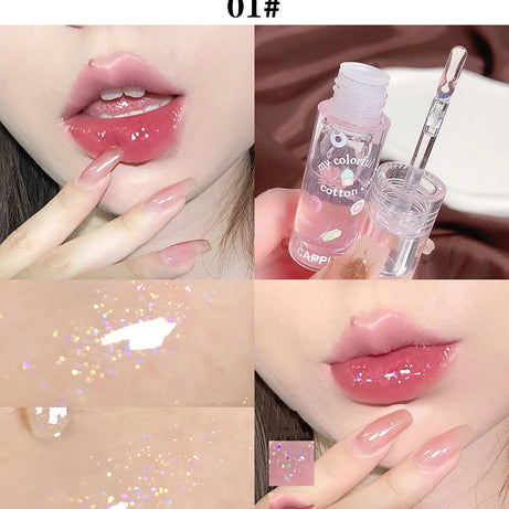 3Pcs/box Transparent Glitter Lip Gloss Set Clear Water Light Lip Glaze Moisturizer Color Changing Lip Oil Jelly Mirror Lipsticks