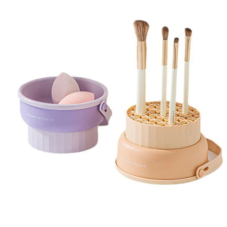 Makeup Brush Cleaning Bowl Beauty Egg Cleaning Tool Storage Set Brush Powder Puff Dry Cleaning Silicone Drying Shelf