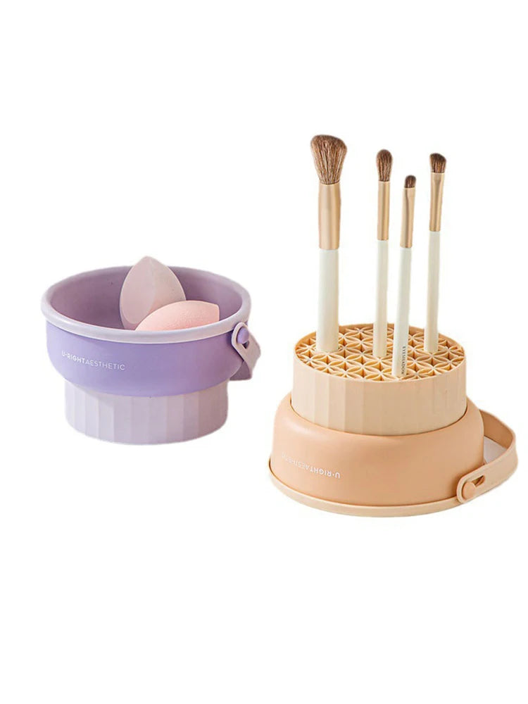 Makeup Brush Cleaning Bowl Beauty Egg Cleaning Tool Storage Set Brush Powder Puff Dry Cleaning Silicone Drying Shelf