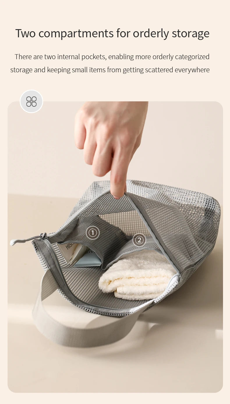 23x26cm Portable Toiletry Bag with Handy Handle Large Capacity Mesh Toiletry  Storage Bag Makeup Bag for Business Trips Travel