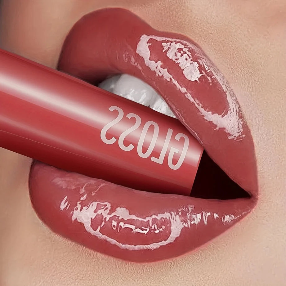 1 pcs Long-Lasting Waterproof Lipstick, Glossy Mirror Finish, Non-Stick Matte Nude Shades for Plumper Lips