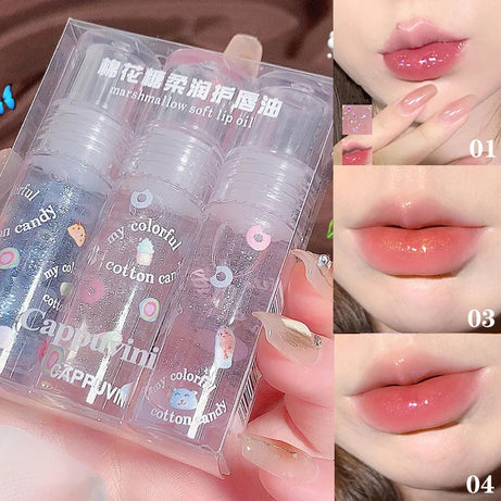 3Pcs/box Transparent Glitter Lip Gloss Set Clear Water Light Lip Glaze Moisturizer Color Changing Lip Oil Jelly Mirror Lipsticks