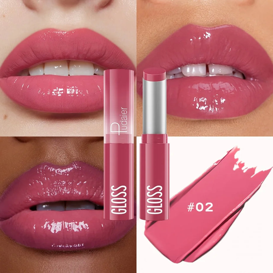 1 pcs Long-Lasting Waterproof Lipstick, Glossy Mirror Finish, Non-Stick Matte Nude Shades for Plumper Lips
