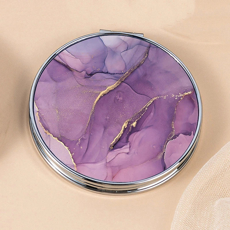 Stripe Pattern Vintage Hand Women Mini Compact Makeup Mirror Portable Green/Purple/Blue Bag Mirror