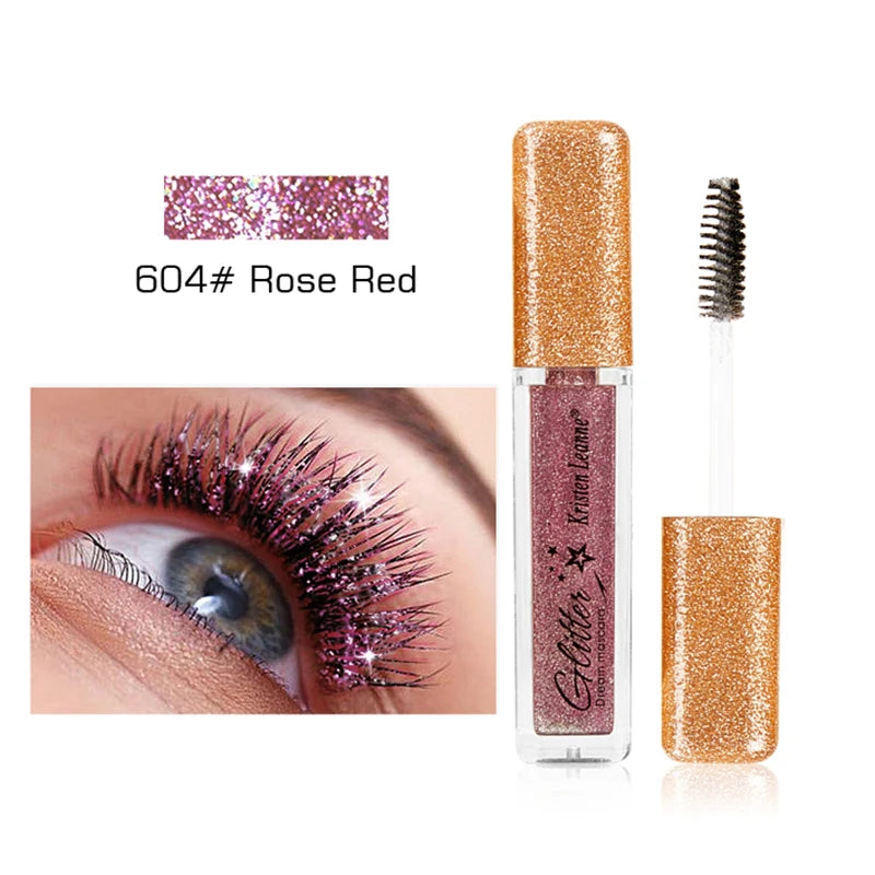 Rose Gold Sequin Glitter Mascara Shiny Eyelashes Quick Dry Waterproof Curling Thick Diamond Colored Mascara Shimmer Eye Makeup