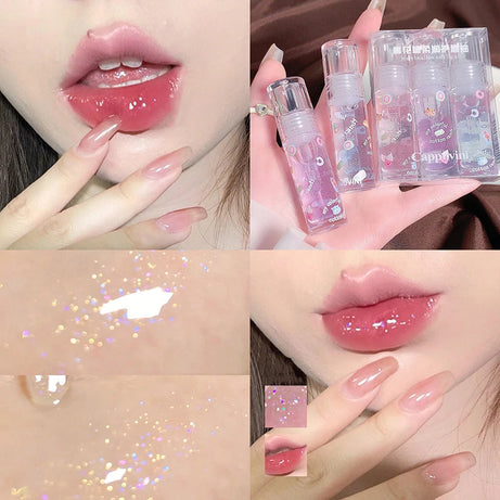 3Pcs/box Transparent Glitter Lip Gloss Set Clear Water Light Lip Glaze Moisturizer Color Changing Lip Oil Jelly Mirror Lipsticks