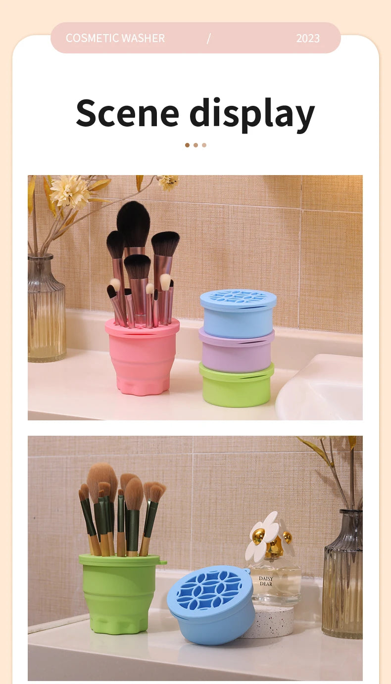 Multifunction Silicone Folding Makeup Brush Cleaning Cup Cleaning and drying 2-in-1 storage cup Beauty Cosmetic Brush Scrub Cup