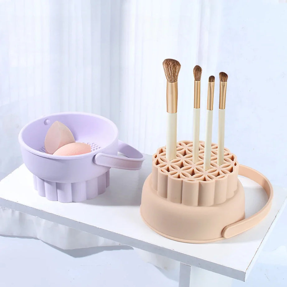 1PCS Silicone Washing Bowl Makeup Brush Cleaning Box Make-up Egg Drying Tool Set Powder Puff Washer Sponge Storage Artifact