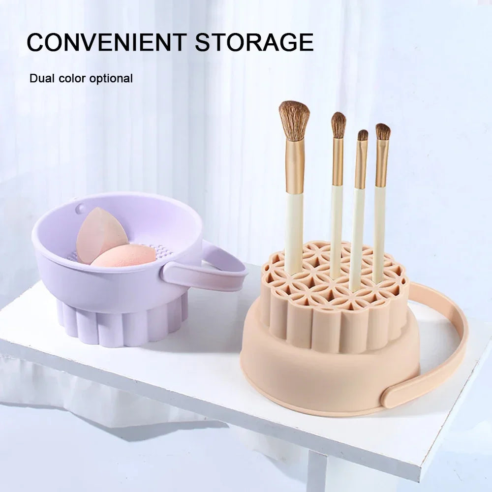 1PCS Silicone Washing Bowl Makeup Brush Cleaning Box Make-up Egg Drying Tool Set Powder Puff Washer Sponge Storage Artifact