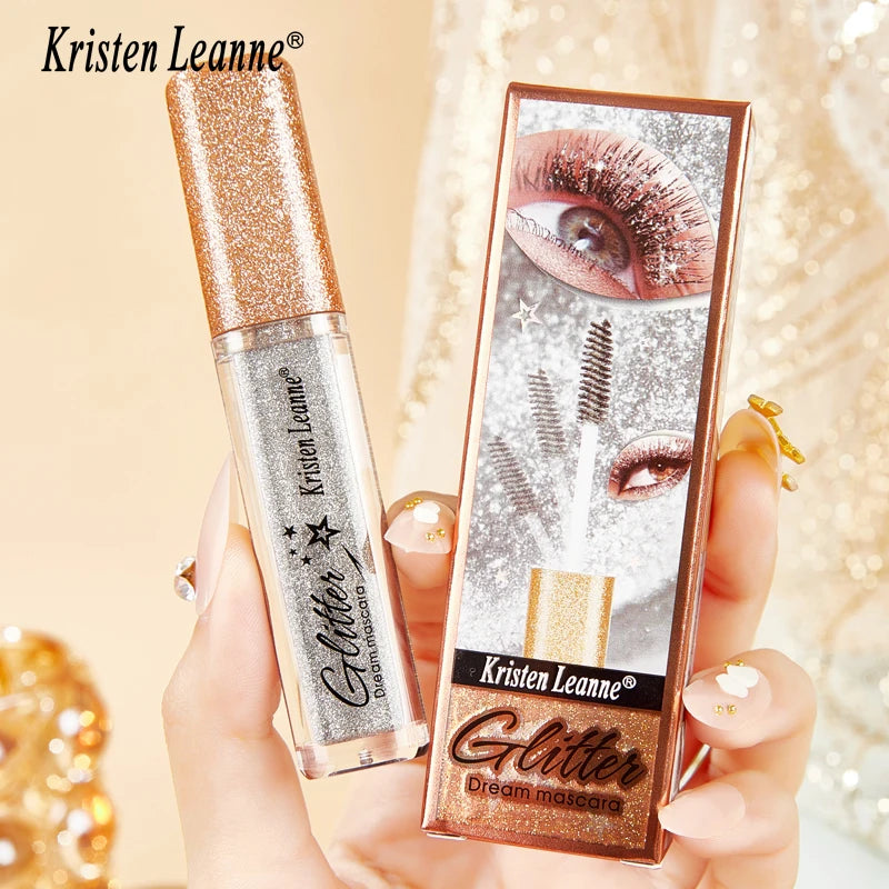 Rose Gold Sequin Glitter Mascara Shiny Eyelashes Quick Dry Waterproof Curling Thick Diamond Colored Mascara Shimmer Eye Makeup