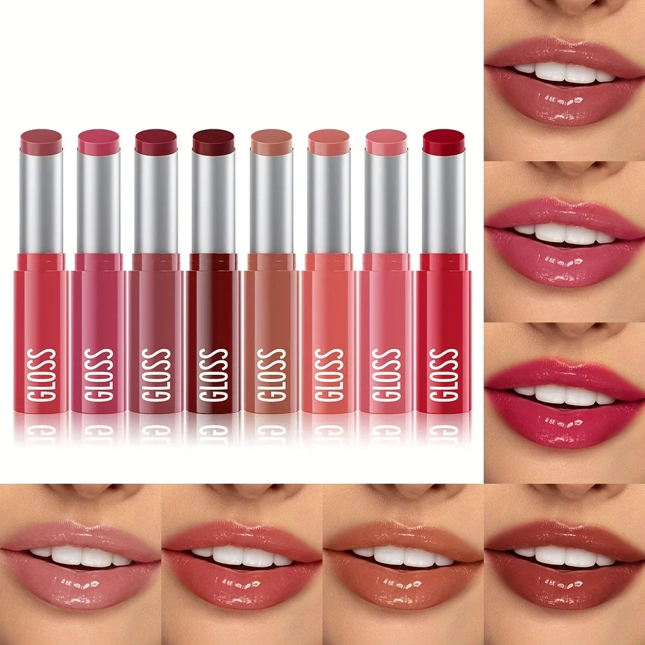 1 pcs Long-Lasting Waterproof Lipstick, Glossy Mirror Finish, Non-Stick Matte Nude Shades for Plumper Lips