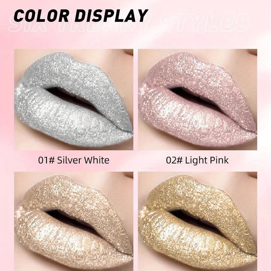 Metallic Glitter Liquid Lipstick Makeup Waterproof Lip Gloss Long-lasting Shimmer Metal Diamond Lip Glaze Tint Charming