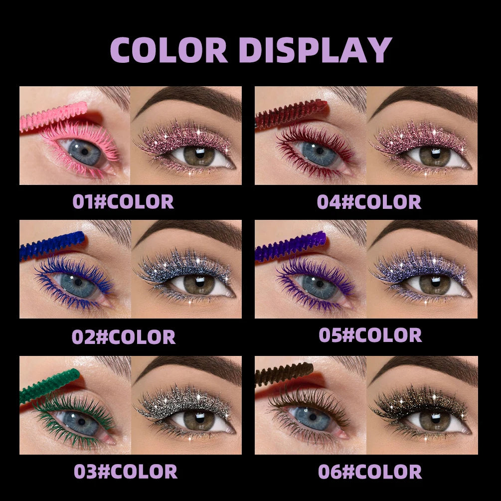 QIBEST Double Ended Diamond Glitter Mascara Lasting Colored Mascara Eyelashes Pink Blue Green Red Voluminous Mascara Rimel