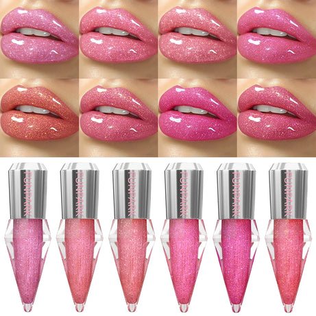 8 Color Glitter Shimmer Lip Gloss Moisturizing Lip Tinted Fuller Lip Effect Diamond Liquid Lipstick Makeup Sexy Lip Care Gifts