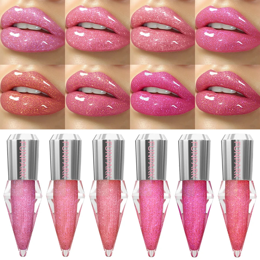 8 Color Glitter Shimmer Lip Gloss Moisturizing Lip Tinted Fuller Lip Effect Diamond Liquid Lipstick Makeup Sexy Lip Care Gifts