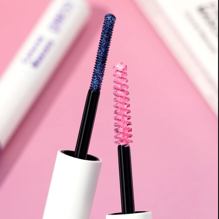 QIBEST Double Ended Diamond Glitter Mascara Lasting Colored Mascara Eyelashes Pink Blue Green Red Voluminous Mascara Rimel
