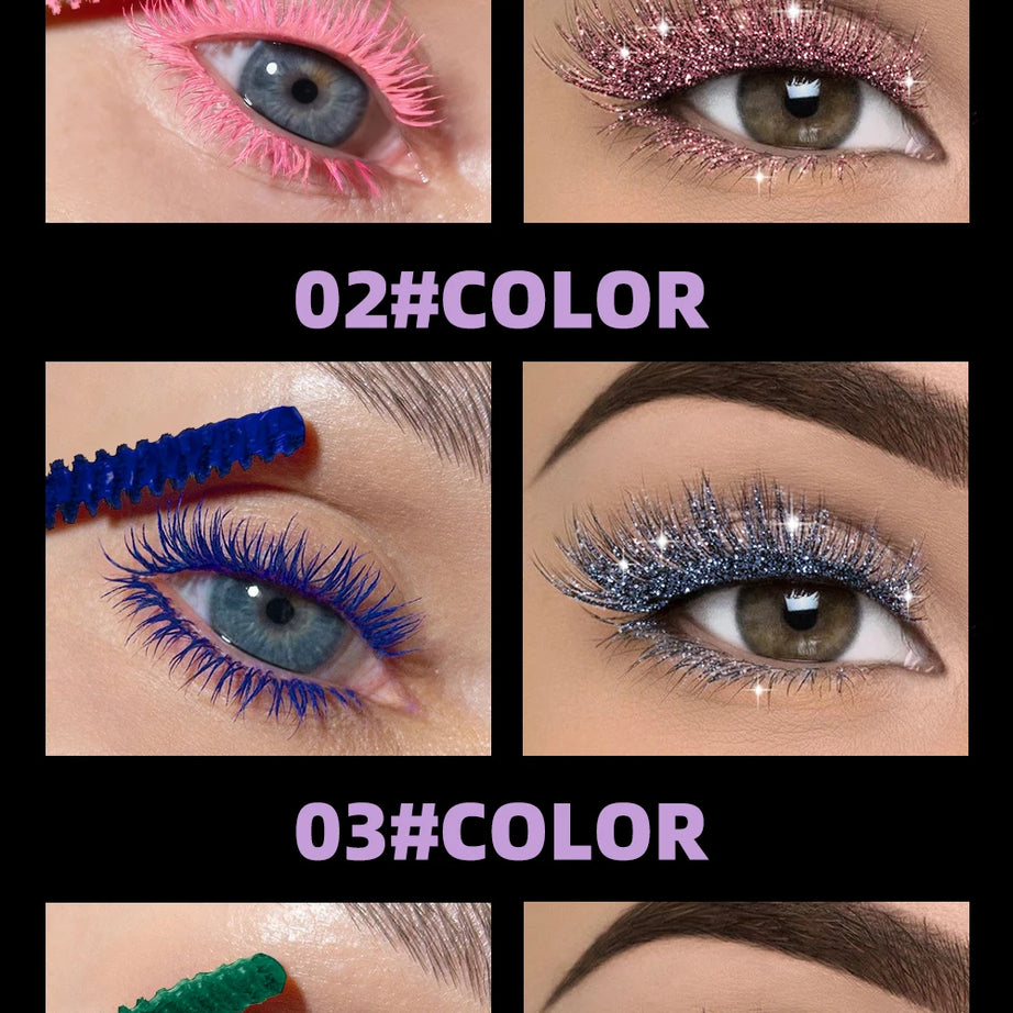 QIBEST Double Ended Diamond Glitter Mascara Lasting Colored Mascara Eyelashes Pink Blue Green Red Voluminous Mascara Rimel