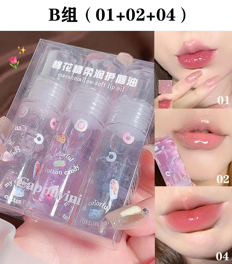3Pcs/box Transparent Glitter Lip Gloss Set Clear Water Light Lip Glaze Moisturizer Color Changing Lip Oil Jelly Mirror Lipsticks