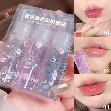 3Pcs/box Transparent Glitter Lip Gloss Set Clear Water Light Lip Glaze Moisturizer Color Changing Lip Oil Jelly Mirror Lipsticks