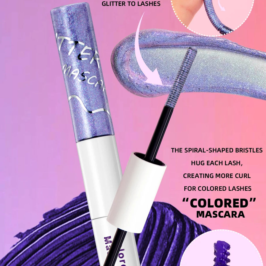 QIBEST Double Ended Diamond Glitter Mascara Lasting Colored Mascara Eyelashes Pink Blue Green Red Voluminous Mascara Rimel