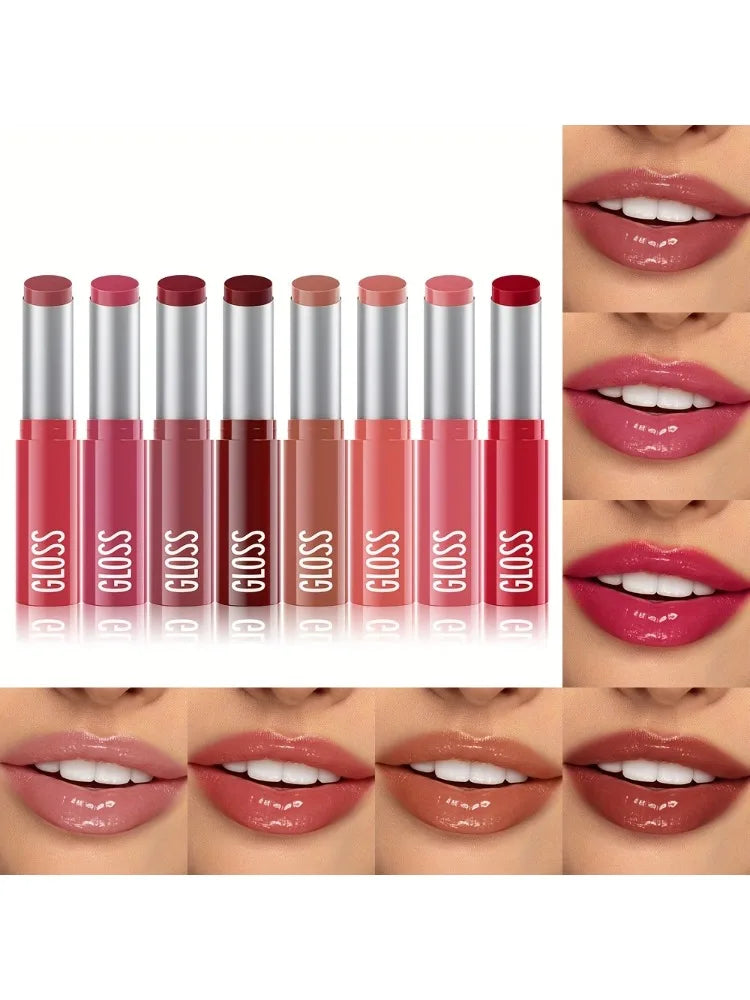 1 pcs Long-Lasting Waterproof Lipstick, Glossy Mirror Finish, Non-Stick Matte Nude Shades for Plumper Lips